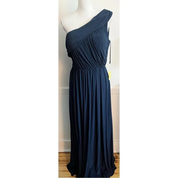JY Jenny Yoo • NWT Midnight Blue Navy JY502 One Shoulder Bridesmaids Gown Dress - Picture 2 of 7